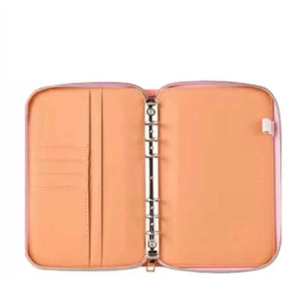 Pink Vegan Leather A6 6-Ring Zip Around Planner Binder Organizer Cash Budgeting